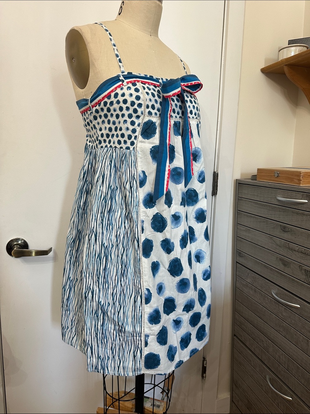 4th of July Baby!!!! Blue Mixed-Print Sundress with Bow Detail